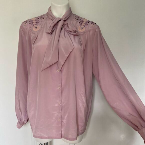 Richard Martin 80s Beaded Embroidered Shoulder Neck Tie Button Down - Picture 11 of 11